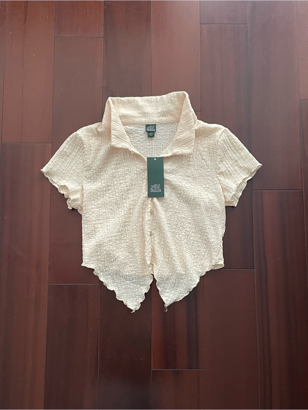 wild fable Cream Textured Cropped Button-Up Top